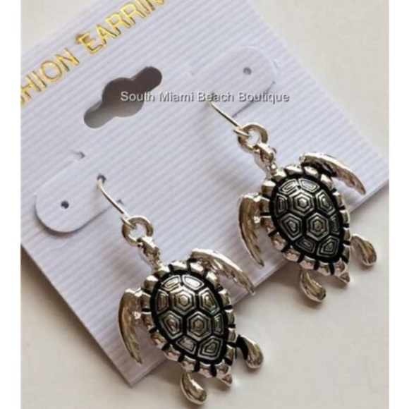 Silver Sea Turtle Earrings Life Nautical Island - Picture 2 of 7